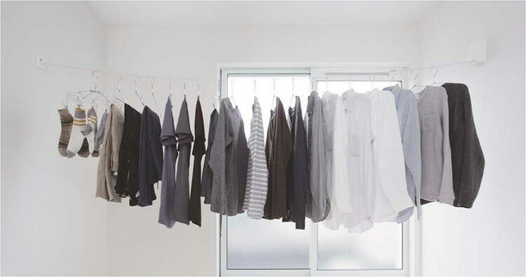 森田アルミ工業 pid 4M ピッドヨンエム 室内物干しワイヤー 部屋干し 洗濯 洗濯物 ハンガー タオル掛け 洗濯グッズ 自由伸縮 省スペース コンパクト シンプル 壁面取り付け 壁掛け ホワイト ロープ 備品 浴室 花粉対策 梅雨対策 おしゃれ 便利