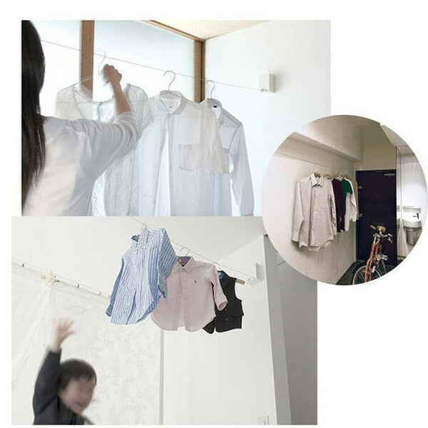森田アルミ工業 pid 4M ピッドヨンエム 室内物干しワイヤー 部屋干し 洗濯 洗濯物 ハンガー タオル掛け 洗濯グッズ 自由伸縮 省スペース コンパクト シンプル 壁面取り付け 壁掛け ホワイト ロープ 備品 浴室 花粉対策 梅雨対策 おしゃれ 便利