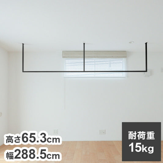 森田アルミ工業 天井付け物干し kacu カク E字Sサイズ ブラック W2885×H653 KAC286E-BK 室内 物干し 省スペース タオル掛け 天井つり シンプル