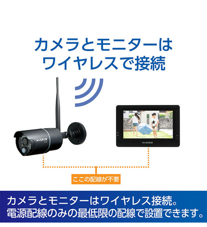 モニター&ワイヤレスHDカメラセット EP2WCFM 7インチモニター 防犯カメラ 監視 録画 ワイヤレスカメラ ホームセキュリティ 簡単接続 スマホで確認 マスプロ電工