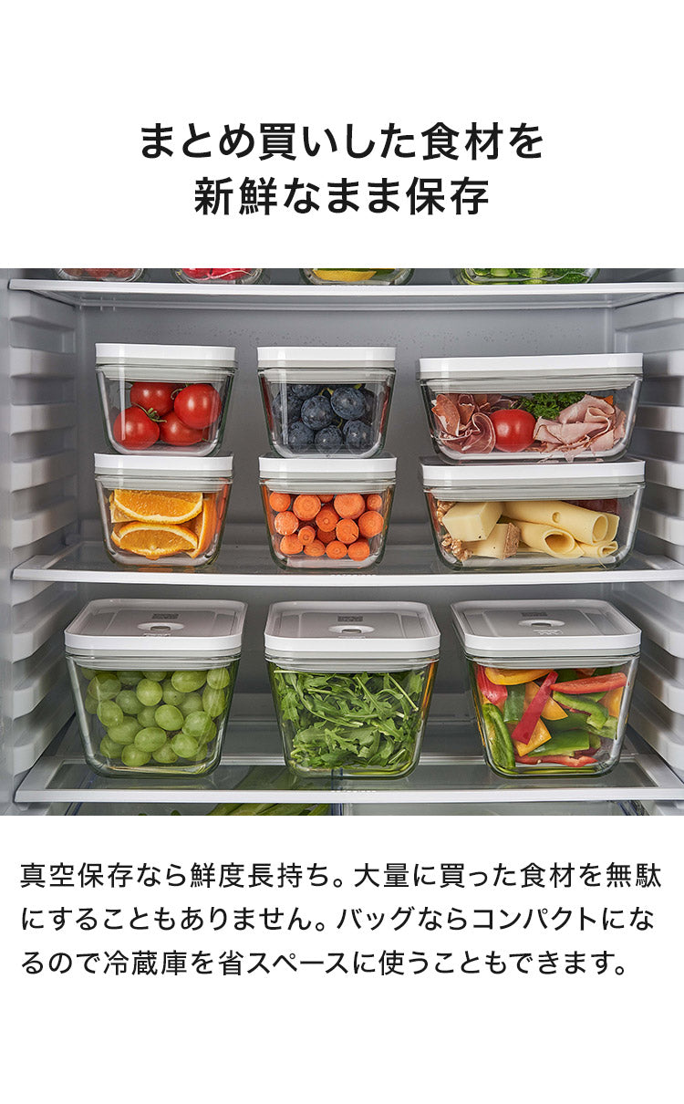 フレッシュ&セーブ 真空保存容器 7点セット スターターセット 真空ポンプ ガラスコンテナ S M バッグ 密閉 5倍 鮮度長持ち 湿気 酸化防止 真空調理 ガラス容器 保存容器 冷凍 冷蔵 ツヴィリング