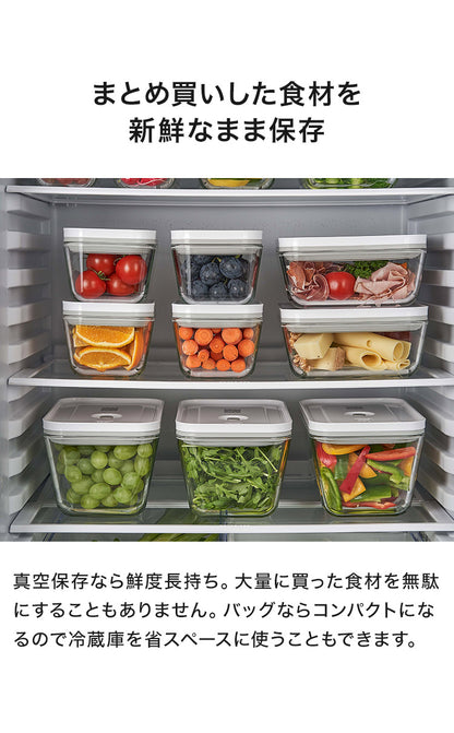 フレッシュ&セーブ 真空保存容器 7点セット スターターセット 真空ポンプ ガラスコンテナ S M バッグ 密閉 5倍 鮮度長持ち 湿気 酸化防止 真空調理 ガラス容器 保存容器 冷凍 冷蔵 ツヴィリング