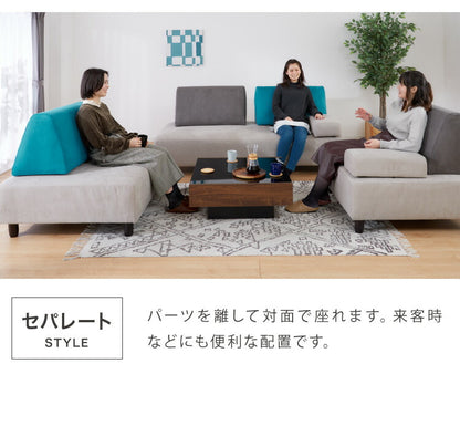 アイランドソファ ソファ 4人掛け 組み換え自由 間仕切り カウチソファ おしゃれ ローソファ ソファーセット 大きい L字 ベロア オットマン グレー ブルー(代引不可)