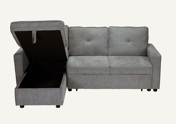 カウチソファ 幅210cm グレー ソファ ファブリック 収納機能付き 3人 引き出し方式 新生活 ファミリー 一人暮らし シンプル 触り心地 座り心地 おしゃれ ゆったり L字 ノックダウン式(代引不可)