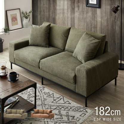 ソファ ソファー キャンバス 帆布 幅182 完成品 開梱設置無料 3人掛け 2人掛け フェザー ポケットコイル 脚付き 北欧 西海岸 カーキ グリーン キャメル インダストリアル(代引不可)