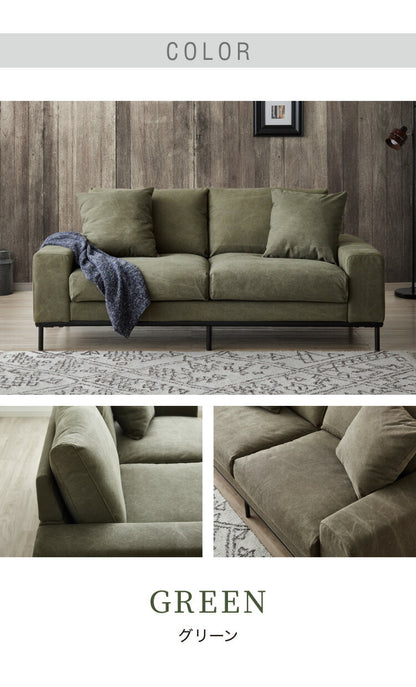 ソファ ソファー キャンバス 帆布 幅182 完成品 開梱設置無料 3人掛け 2人掛け フェザー ポケットコイル 脚付き 北欧 西海岸 カーキ グリーン キャメル インダストリアル(代引不可)