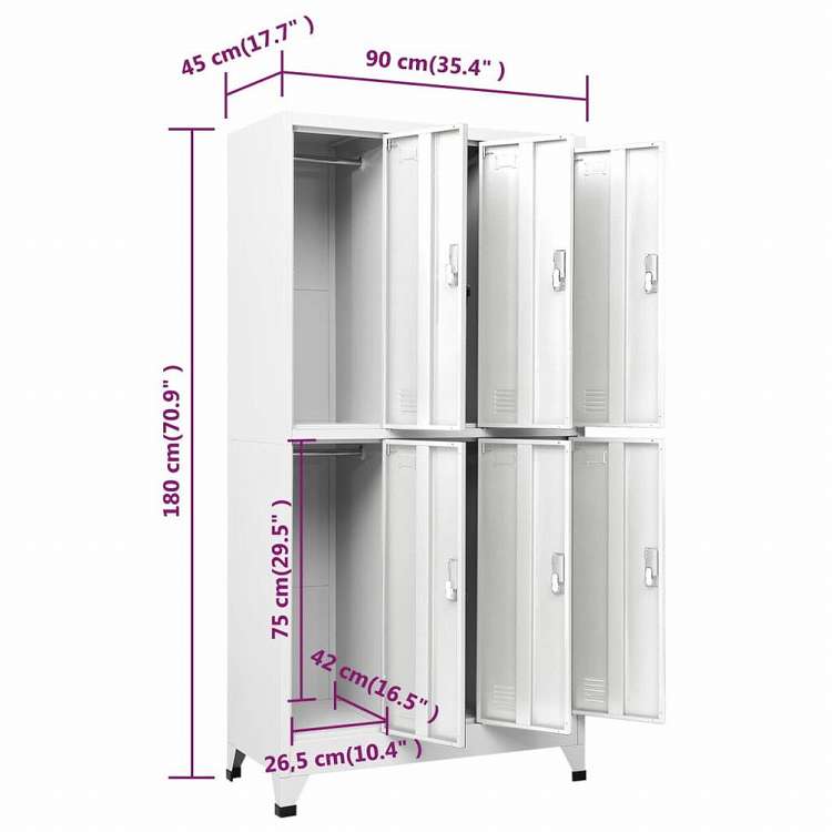 vidaXL ロッカーキャビネット 収納スペース6点 スチール 90x45x180cm グレー家具 キャビネット&収納 収納キャビネット・ロッカー(代引不可)