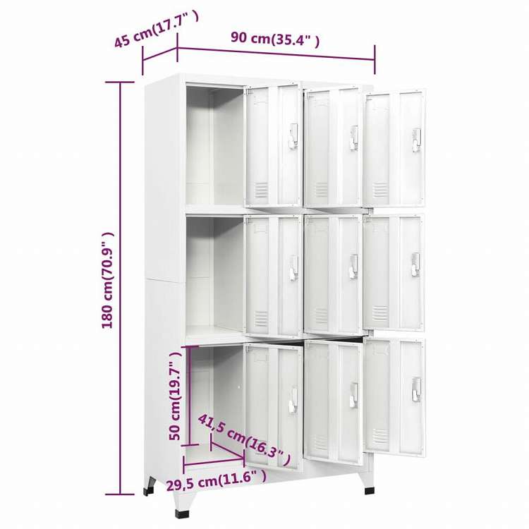 vidaXL ロッカーキャビネット 収納スペース9点 スチール 90x45x180cm グレー家具 キャビネット&収納 収納キャビネット・ロッカー(代引不可)