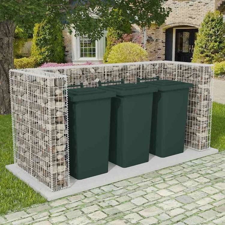 vidaXL ガビオン トリプルウイリー式ゴミ箱目隠し スチール製 250x100x120cmホーム&ガーデン 家事用品 廃棄物処理用品 ごみ箱・廃棄物コンテナ用囲い(代引不可)