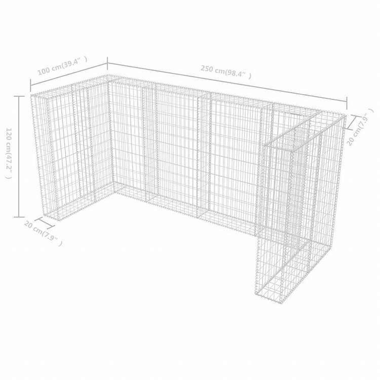 vidaXL ガビオン トリプルウイリー式ゴミ箱目隠し スチール製 250x100x120cmホーム&ガーデン 家事用品 廃棄物処理用品 ごみ箱・廃棄物コンテナ用囲い(代引不可)