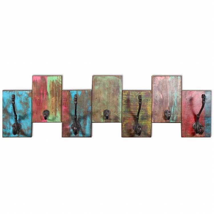 vidaXL ウォールハンガー フック7点付き 再生木製 無垢材ホーム&ガーデン デコレーション コート・帽子用ラック(代引不可)