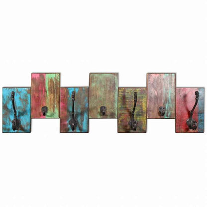 vidaXL ウォールハンガー フック7点付き 再生木製 無垢材ホーム&ガーデン デコレーション コート・帽子用ラック(代引不可)