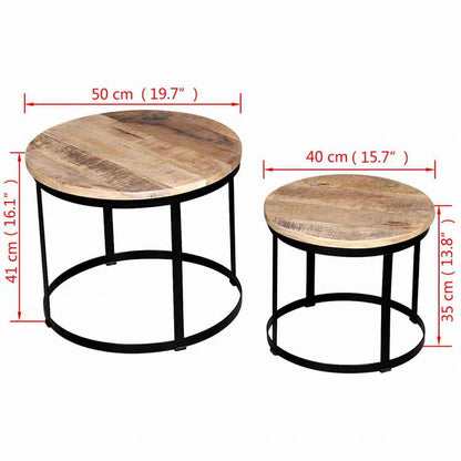 vidaXL コーヒーテーブル 2点セット マンゴー無垢材 (粗目) 丸型 40cm/50cm家具 テーブル アクセントテーブル コーヒーテーブル(代引不可)