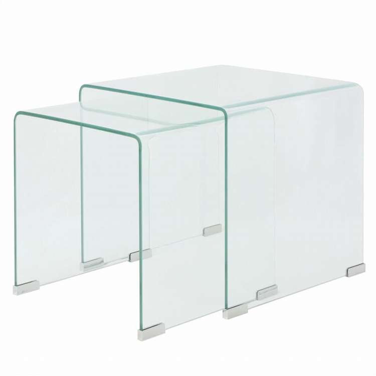 vidaXL ネストテーブル2点セット 強化ガラス製 クリア家具 テーブル アクセントテーブル コーヒーテーブル(代引不可)