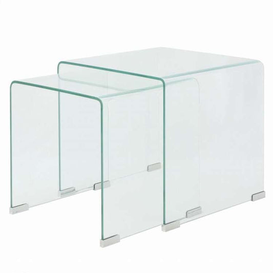 vidaXL ネストテーブル2点セット 強化ガラス製 クリア家具 テーブル アクセントテーブル コーヒーテーブル(代引不可)