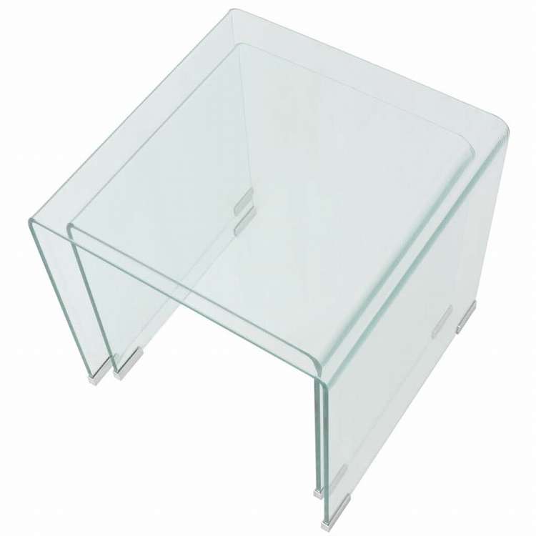 vidaXL ネストテーブル2点セット 強化ガラス製 クリア家具 テーブル アクセントテーブル コーヒーテーブル(代引不可)