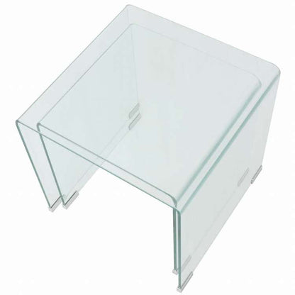 vidaXL ネストテーブル2点セット 強化ガラス製 クリア家具 テーブル アクセントテーブル コーヒーテーブル(代引不可)