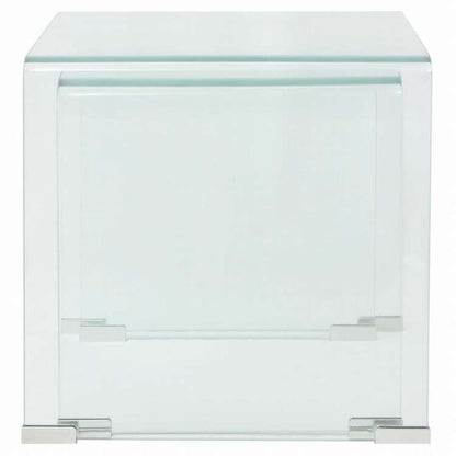 vidaXL ネストテーブル2点セット 強化ガラス製 クリア家具 テーブル アクセントテーブル コーヒーテーブル(代引不可)