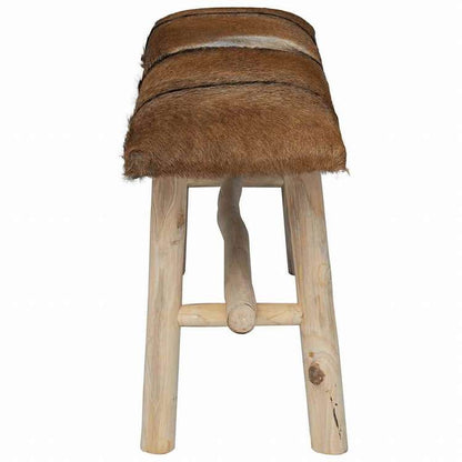 vidaXL ベンチ 本革&チーク材家具 ベンチ 倉庫・通路用ベンチ(代引不可)