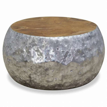 vidaXL コーヒーテーブル アルミ&チーク材 60x60x30cm家具 テーブル アクセントテーブル コーヒーテーブル(代引不可)