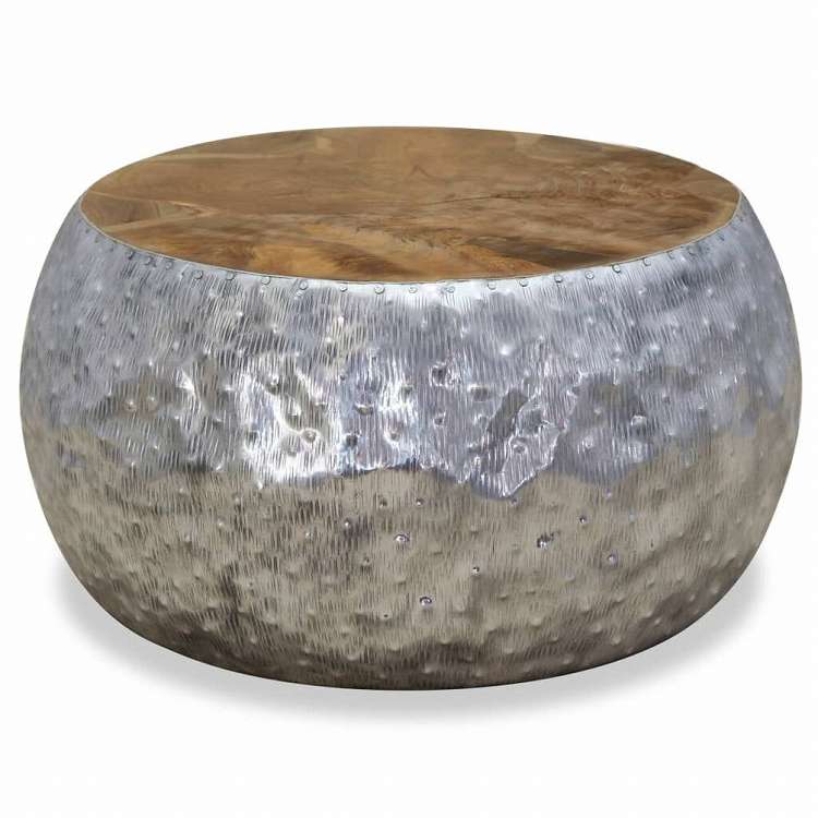 vidaXL コーヒーテーブル アルミ&チーク材 60x60x30cm家具 テーブル アクセントテーブル コーヒーテーブル(代引不可)