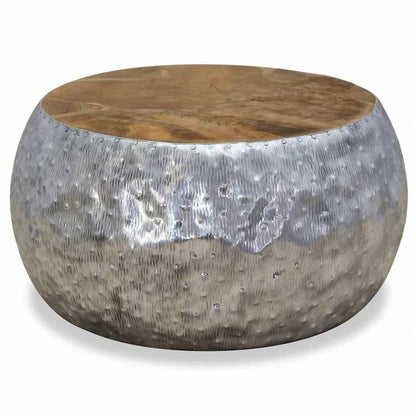 vidaXL コーヒーテーブル アルミ&チーク材 60x60x30cm家具 テーブル アクセントテーブル コーヒーテーブル(代引不可)