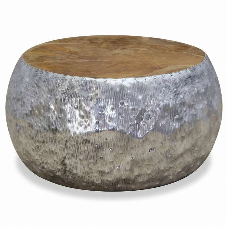 vidaXL コーヒーテーブル アルミ&チーク材 60x60x30cm家具 テーブル アクセントテーブル コーヒーテーブル(代引不可)