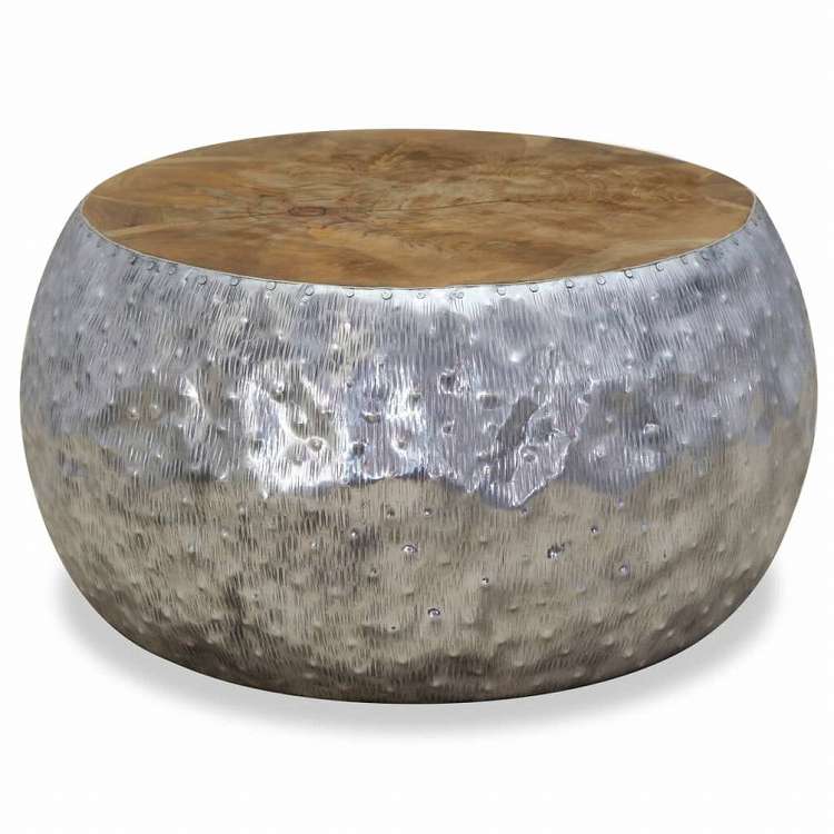 vidaXL コーヒーテーブル アルミ&チーク材 60x60x30cm家具 テーブル アクセントテーブル コーヒーテーブル(代引不可)