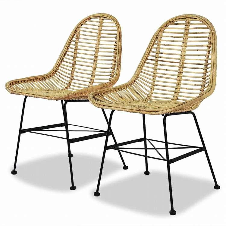 vidaXL ダイニングチェア 2点 天然籐家具 チェア キッチン・ダイニングルームチェア(代引不可)