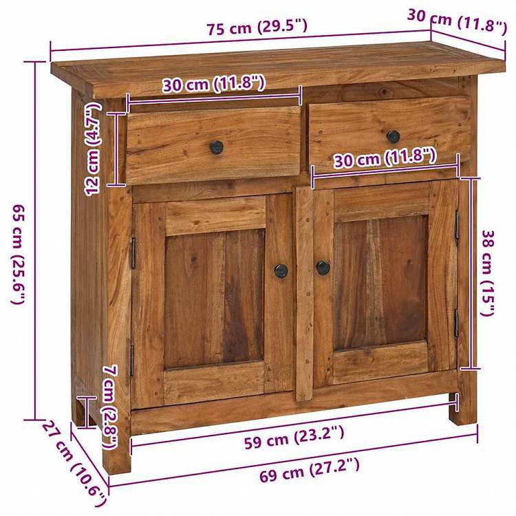 vidaXL サイドボード マホガニー無垢材 75x30x65cm家具 キャビネット&収納 サイドボード(代引不可)