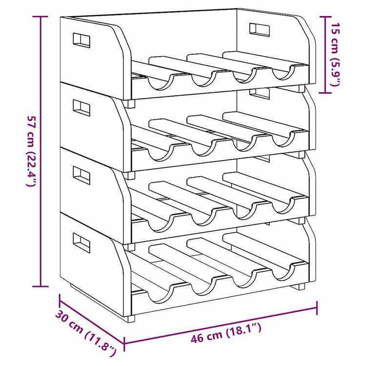 vidaXL ワインラック 4点 ボトル16本用 マホガニー無垢材家具 キャビネット&収納 ワインラック(代引不可)