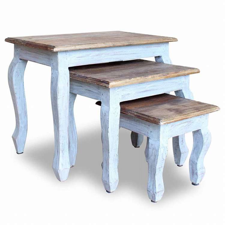 vidaXL ネストテーブル 3点セット マホガニー無垢材家具 テーブル アクセントテーブル エンドテーブル(代引不可)