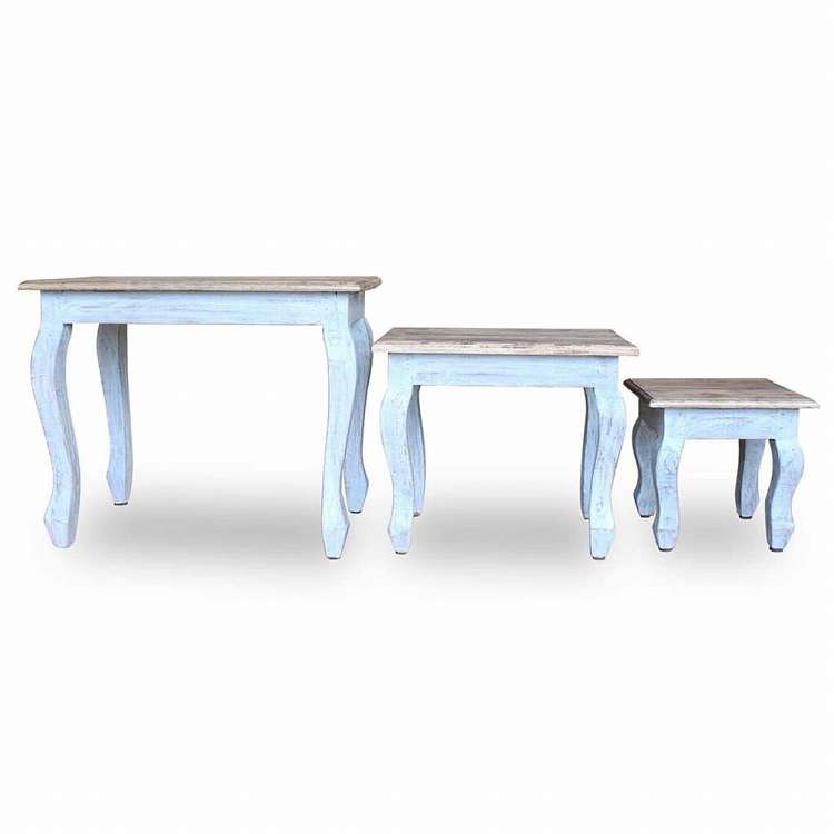 vidaXL ネストテーブル 3点セット マホガニー無垢材家具 テーブル アクセントテーブル エンドテーブル(代引不可)