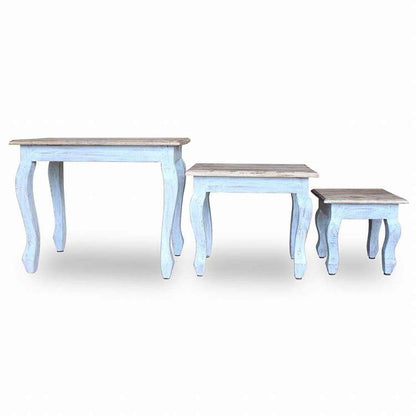 vidaXL ネストテーブル 3点セット マホガニー無垢材家具 テーブル アクセントテーブル エンドテーブル(代引不可)