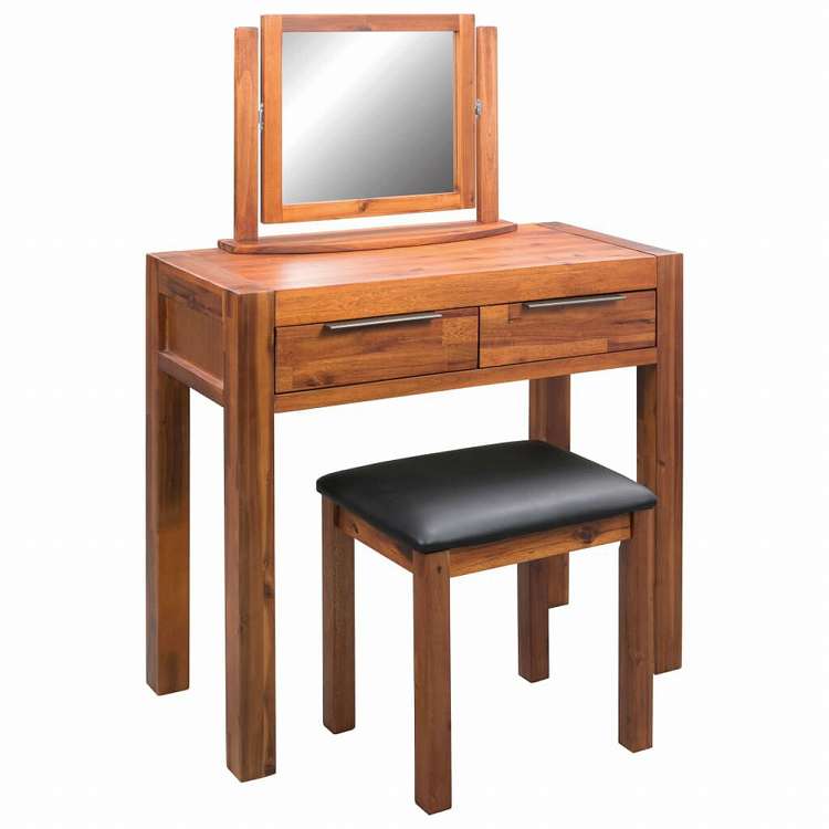 vidaXL 化粧台 スツール&鏡付き アカシア無垢材家具 キャビネット&収納 洗面・化粧台ユニット 寝室用化粧用テーブル(代引不可)
