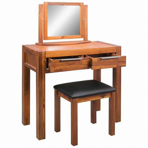 vidaXL 化粧台 スツール&鏡付き アカシア無垢材家具 キャビネット&収納 洗面・化粧台ユニット 寝室用化粧用テーブル(代引不可)