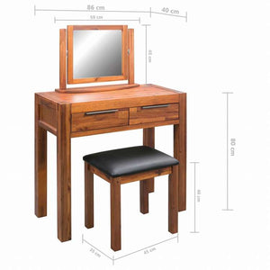vidaXL 化粧台 スツール&鏡付き アカシア無垢材家具 キャビネット&収納 洗面・化粧台ユニット 寝室用化粧用テーブル(代引不可)