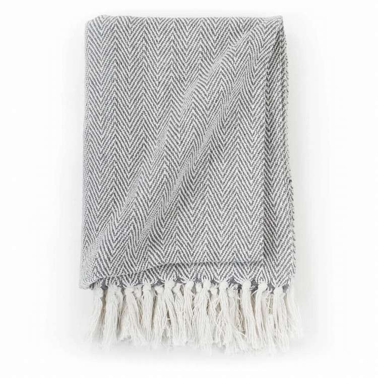 vidaXL スローケット コットン製 ヘリングボーン柄 125x150cm グレーホーム&ガーデン リネン&ベッド ベッド ブランケット(代引不可)