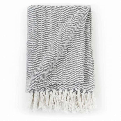 vidaXL スローケット コットン製 ヘリングボーン柄 125x150cm グレーホーム&ガーデン リネン&ベッド ベッド ブランケット(代引不可)