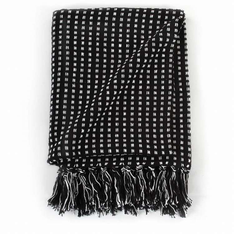 vidaXL スローケット コットン製 スクエア 125x150cm ブラックホーム&ガーデン リネン&ベッド ベッド ブランケット(代引不可)