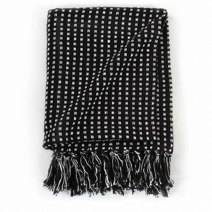 vidaXL スローケット コットン製 スクエア 125x150cm ブラックホーム&ガーデン リネン&ベッド ベッド ブランケット(代引不可)
