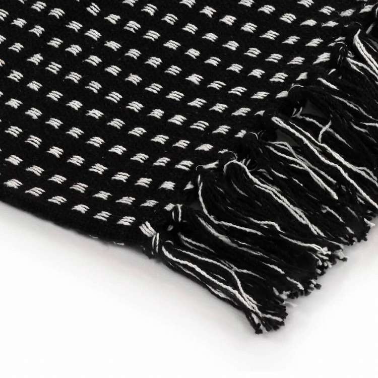 vidaXL スローケット コットン製 スクエア 125x150cm ブラックホーム&ガーデン リネン&ベッド ベッド ブランケット(代引不可)