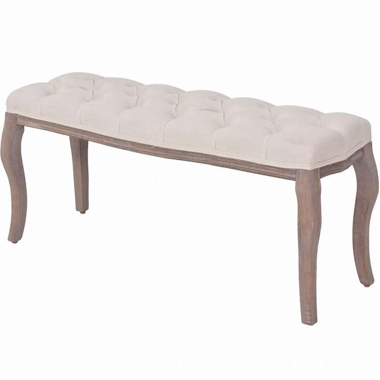 vidaXL ベンチ リネン&無垢材 110x38x48cm クリームホワイト家具 ベンチ 倉庫・通路用ベンチ(代引不可)