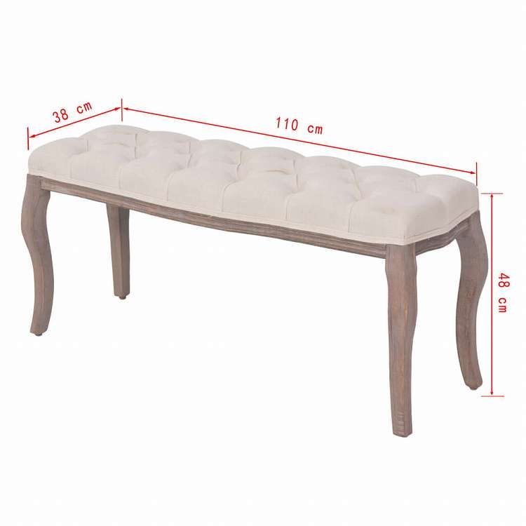 vidaXL ベンチ リネン&無垢材 110x38x48cm クリームホワイト家具 ベンチ 倉庫・通路用ベンチ(代引不可)