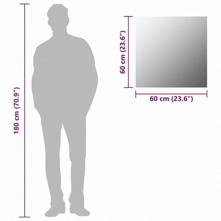vidaXL ウォールミラー 60x60cm スクエア ガラス製ホーム&ガーデン デコレーション 鏡(代引不可)