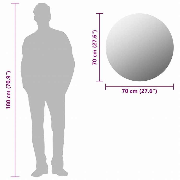 vidaXL ウォールミラー 70cm 丸型 ガラス製ホーム&ガーデン デコレーション 鏡(代引不可)