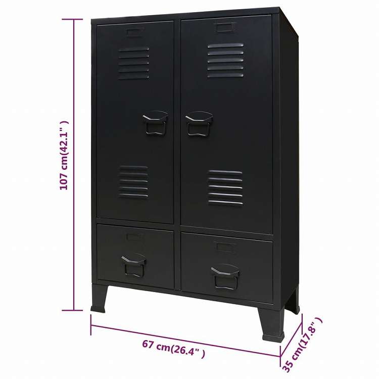 vidaXL 洋服ダンス 金属製 インダストリアル調 67x35x107cm ブラック家具 キャビネット&収納 戸棚・ワードローブ(代引不可)