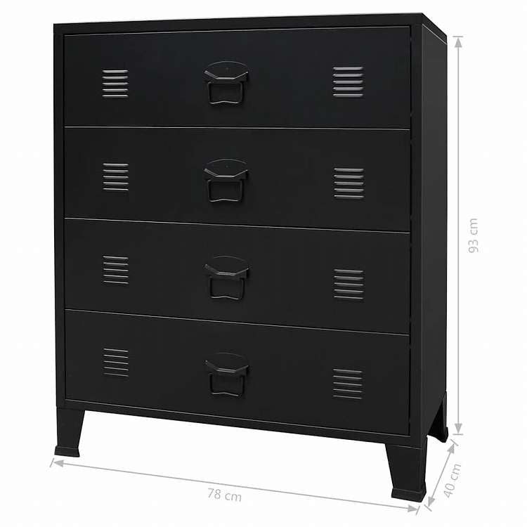 vidaXL 引き出しキャビネット 金属製 インダストリアル調 78x40x93cm ブラック家具 キャビネット&収納 ドレッサー(代引不可)