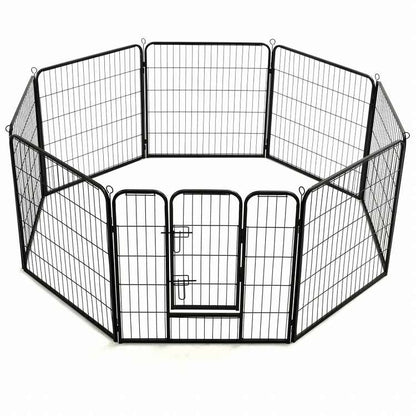 vidaXL 犬用プレイサークル パネル8枚 スチール製 80×80cm ブラック動物&ペット用品 ペット用品 犬用品 犬小屋・ドッグラン(代引不可)