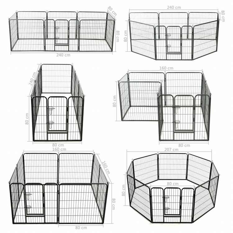 vidaXL 犬用プレイサークル パネル8枚 スチール製 80×80cm ブラック動物&ペット用品 ペット用品 犬用品 犬小屋・ドッグラン(代引不可)
